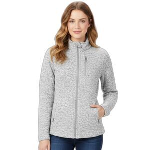 Andrew Marc New York Light Heather Grey Marled Zip-Up Performance Sweater Small